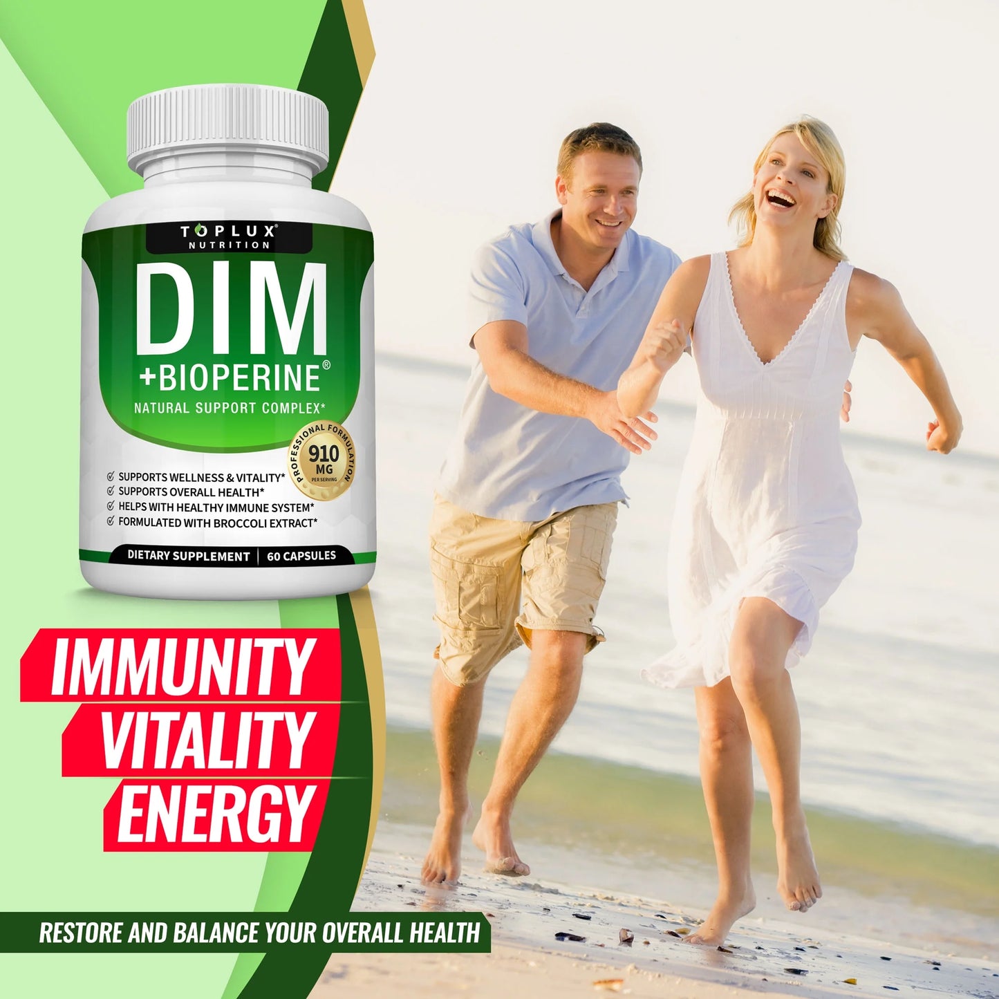 Dim Supplement 910Mg Diindolylmethane with Bioperine, Hormonal Balance Supplement 60 Capsules