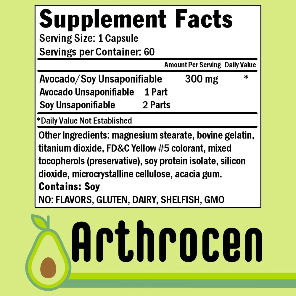 Joint Health Supplement, 300Mg Avocado Soy Unsaponifiables, 60 Capsules, One Capsule per Day, Bone Strength Supplements
