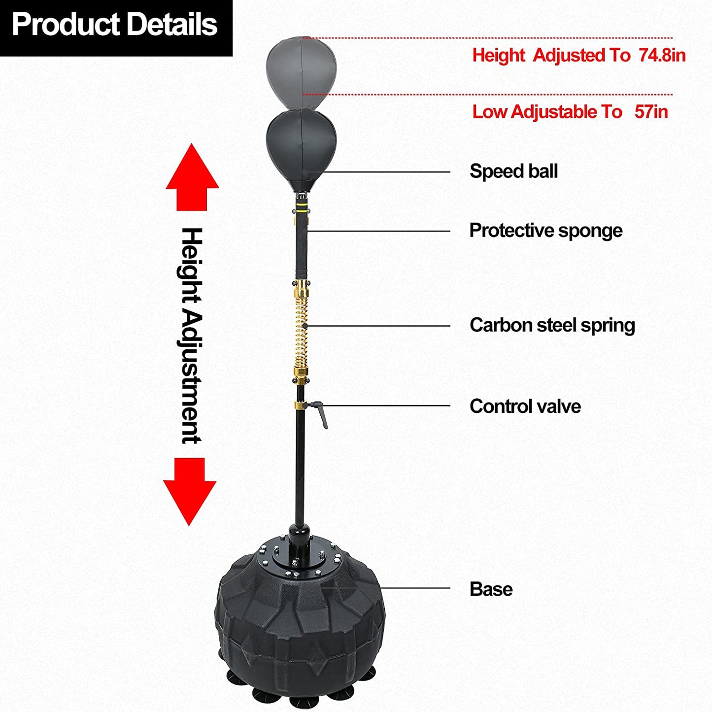 Boxing Fast Respond Speed Bar Heavy Duty Punching Equipment Adjustable Height from 57"~73" Boxing Skills Training Free Standing