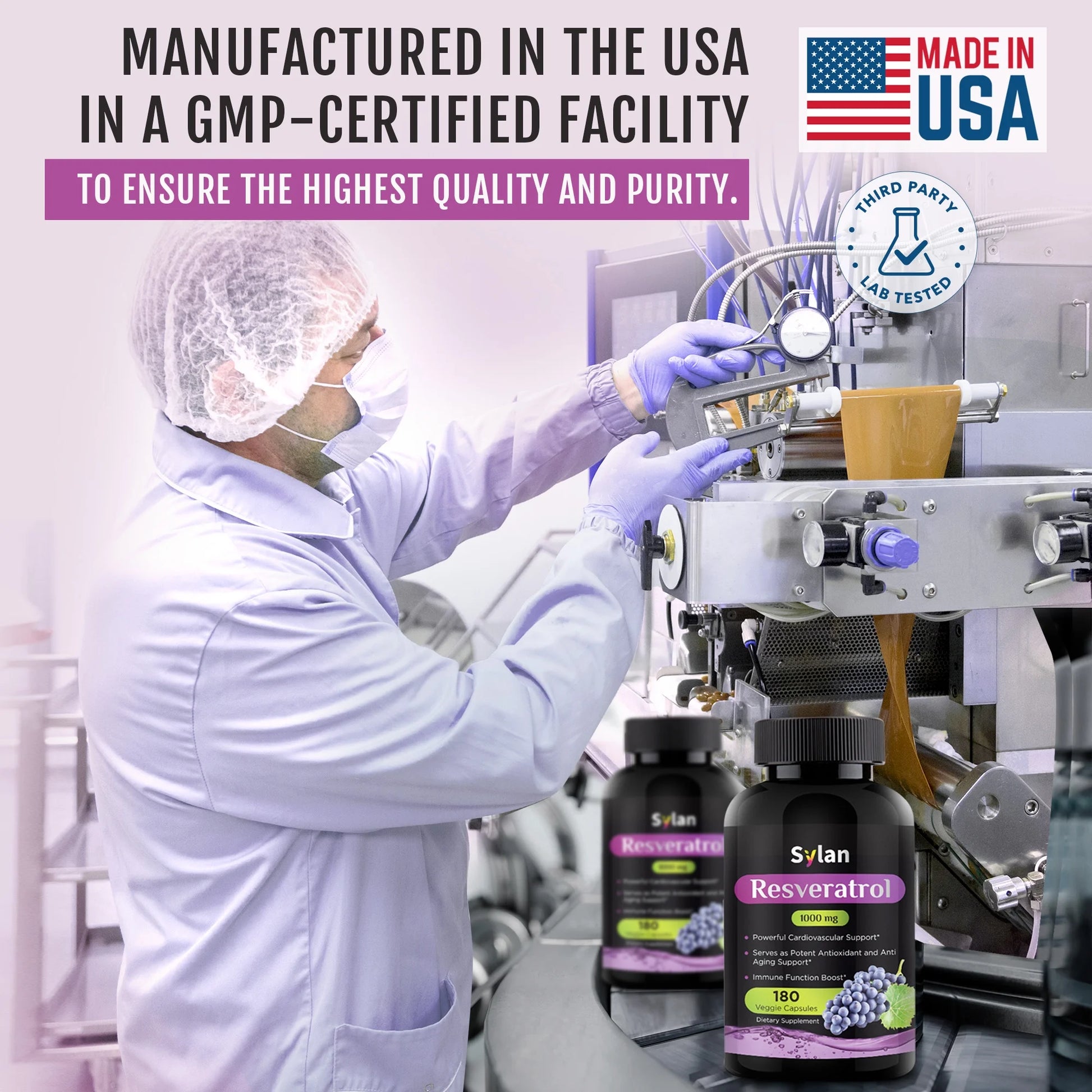 Trans Resveratrol Supplement 1000Mg Polyphenols Supplement 180 Capsules Veggie Non-Gmo Made in USA