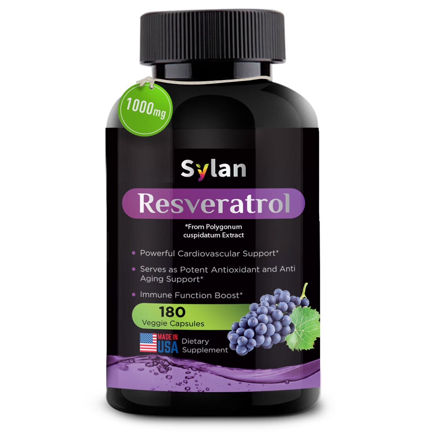 Trans Resveratrol Supplement 1000Mg Polyphenols Supplement 180 Capsules Veggie Non-Gmo Made in USA