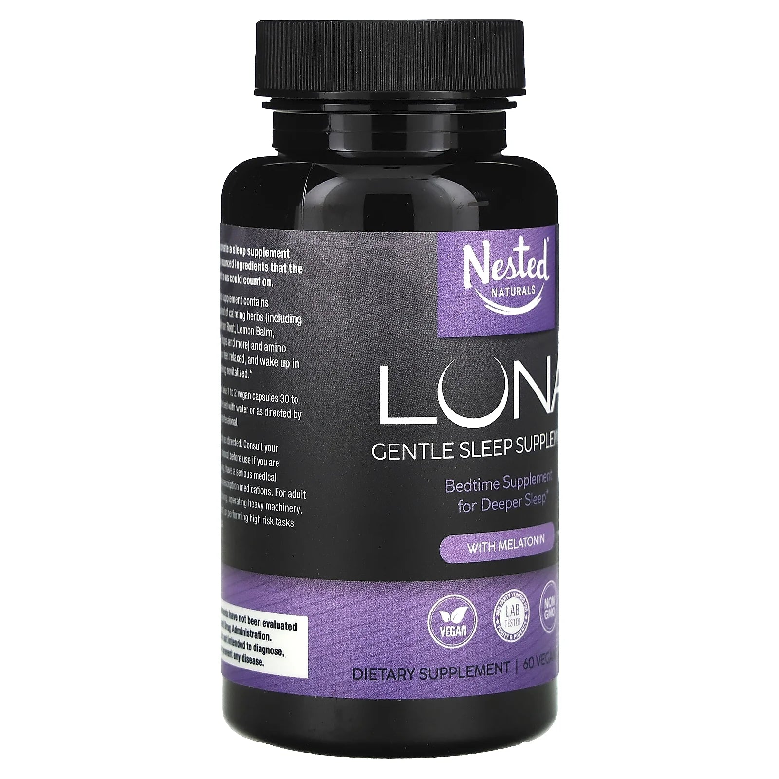 Luna, Gentle Sleep Supplement with Melatonin, 60 Vegan Capsules