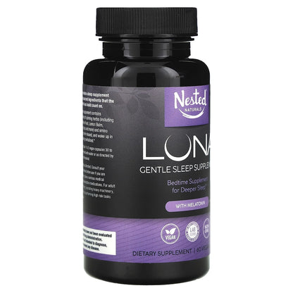 Luna, Gentle Sleep Supplement with Melatonin, 60 Vegan Capsules