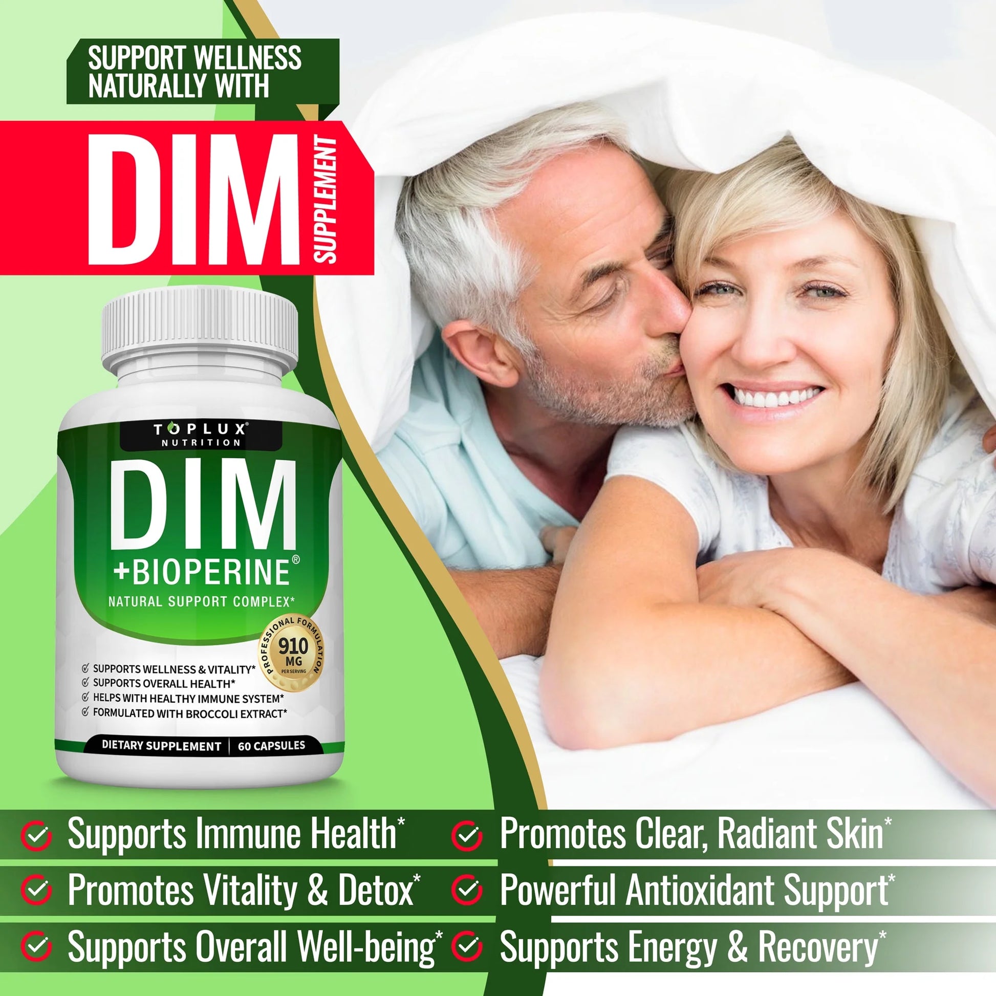 Dim Supplement 910Mg Diindolylmethane with Bioperine, Hormonal Balance Supplement 60 Capsules
