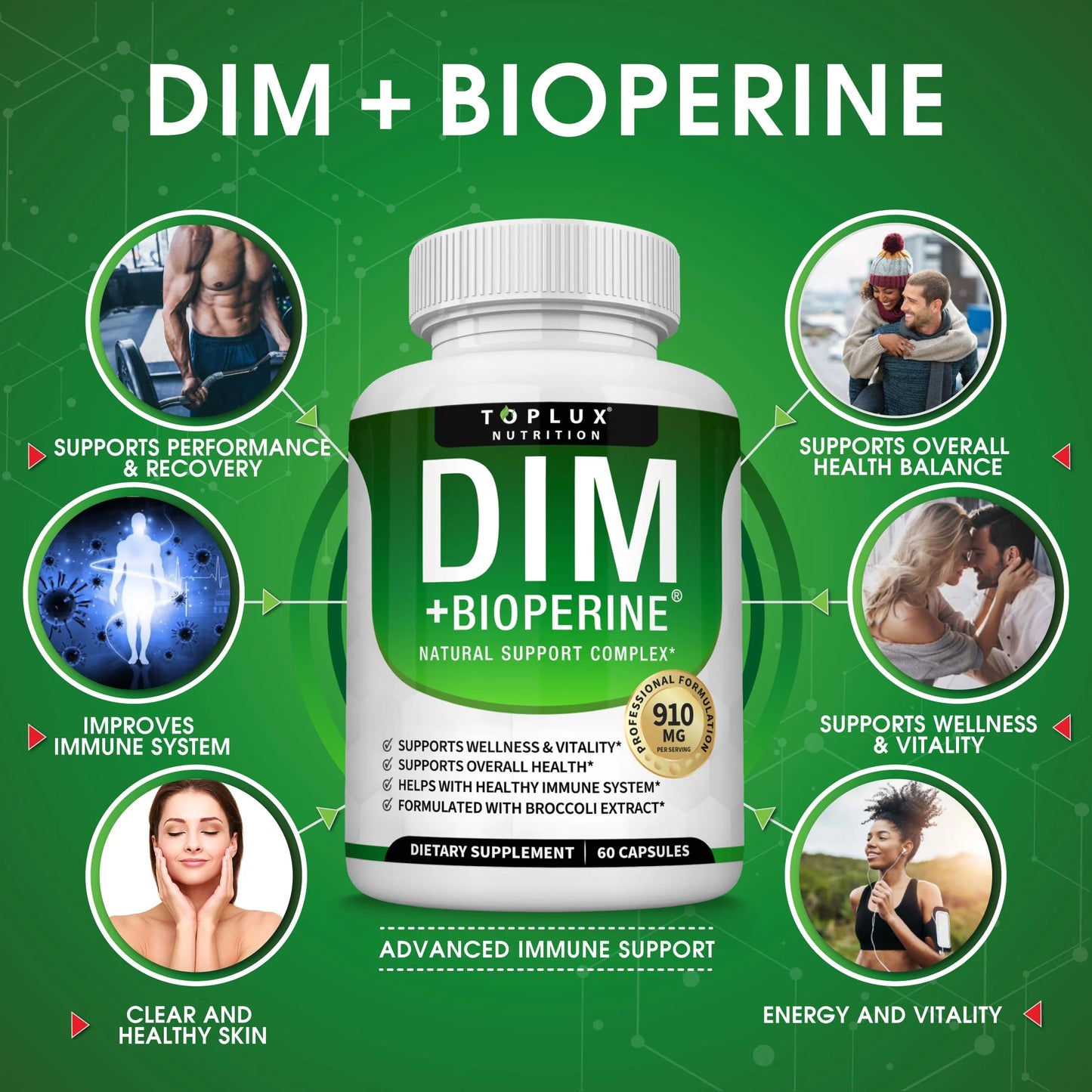 Dim Supplement 910Mg Diindolylmethane with Bioperine, Hormonal Balance Supplement 60 Capsules