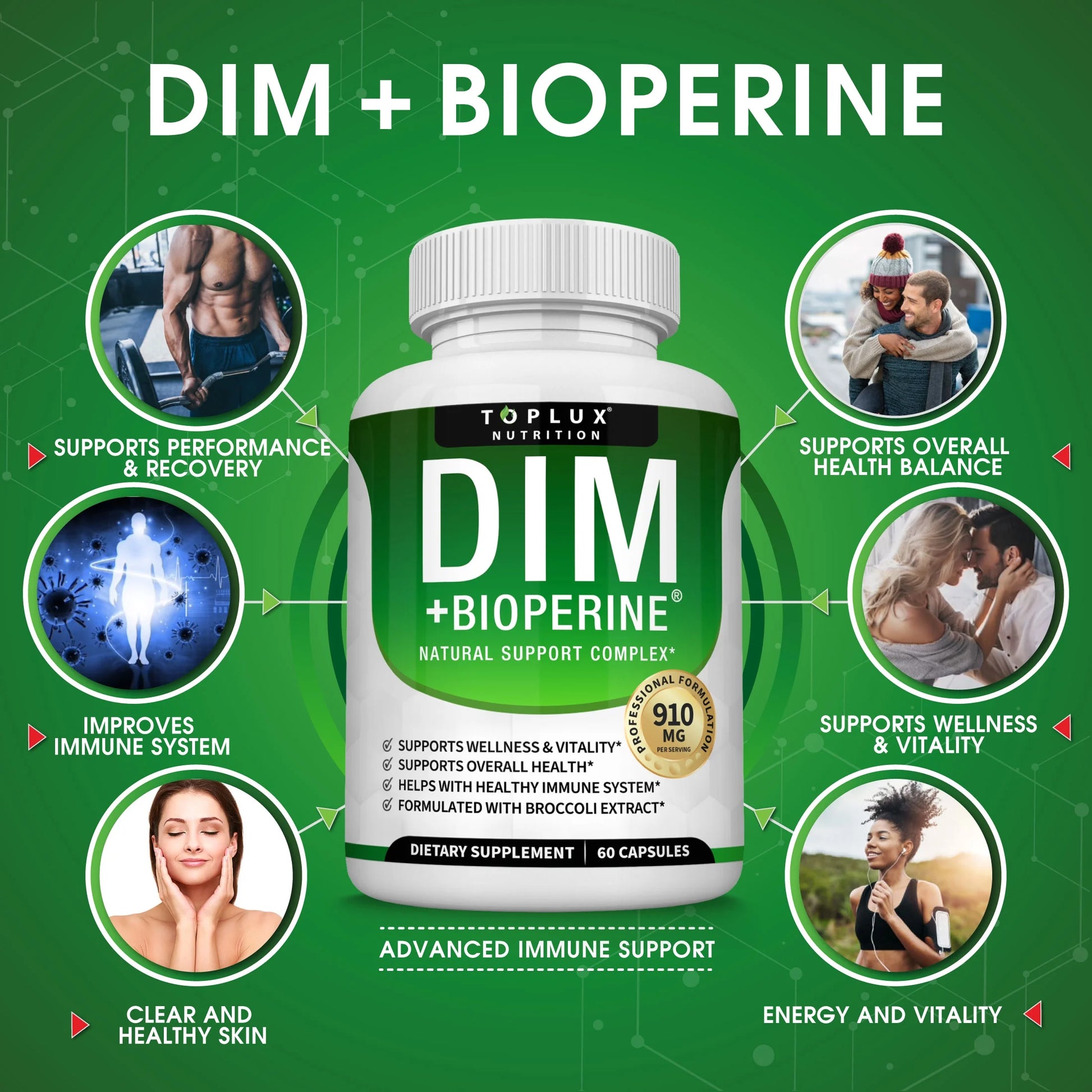 Dim Supplement 910Mg Diindolylmethane with Bioperine, Hormonal Balance Supplement 60 Capsules