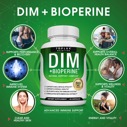 Dim Supplement 910Mg Diindolylmethane with Bioperine, Hormonal Balance Supplement 60 Capsules